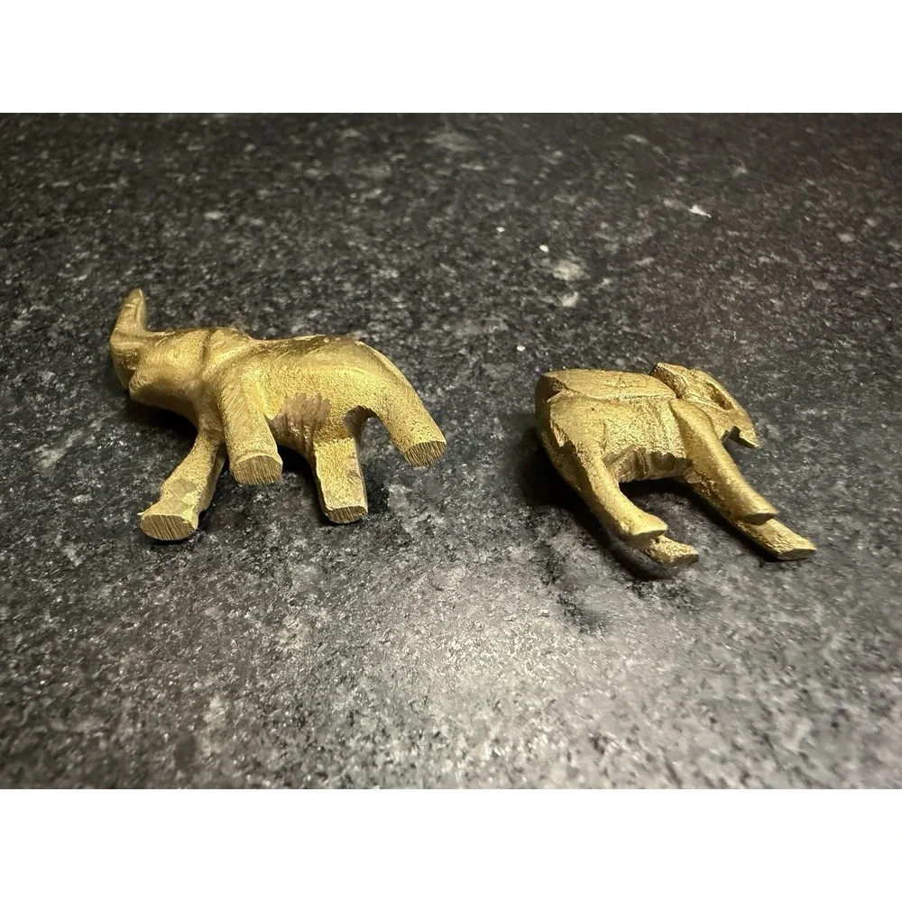 Vintage Mini Brass Elephant & Camel Figurines Pair Unmarked Brass 1